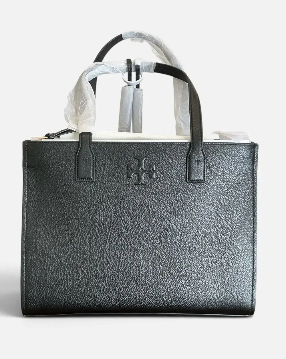 🆕NWT Tory Burch Thea Center Zip Pebbled Leather Tote Bag Black Authentic